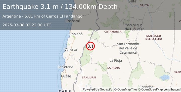 Earthquake LA RIOJA, ARGENTINA (3.1 m) (2025-03-08 02:22:30 UTC)