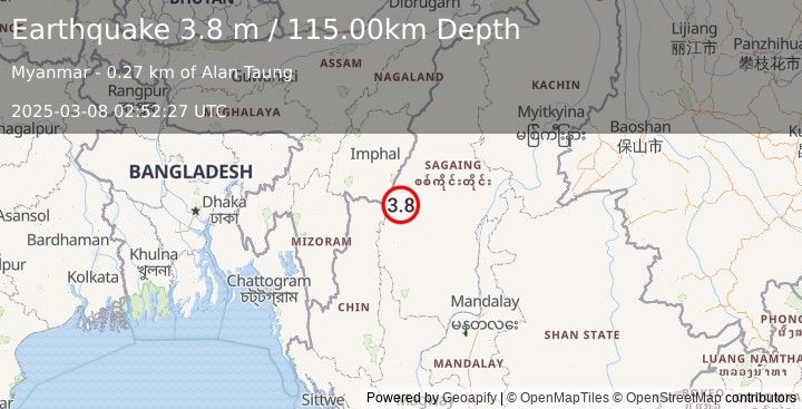 Earthquake MYANMAR (3.8 m) (2025-03-08 02:52:27 UTC)