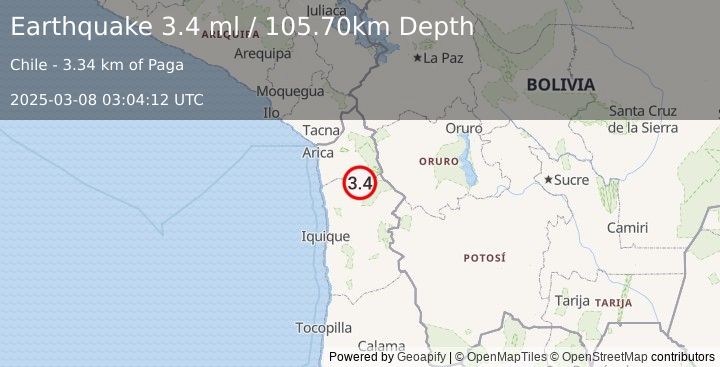 Earthquake TARAPACA, CHILE (3.4 ml) (2025-03-08 03:04:12 UTC)