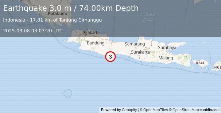 Earthquake JAVA, INDONESIA (3.0 m) (2025-03-08 03:07:20 UTC)