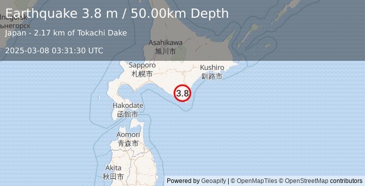 Earthquake HOKKAIDO, JAPAN REGION (3.8 m) (2025-03-08 03:31:30 UTC)