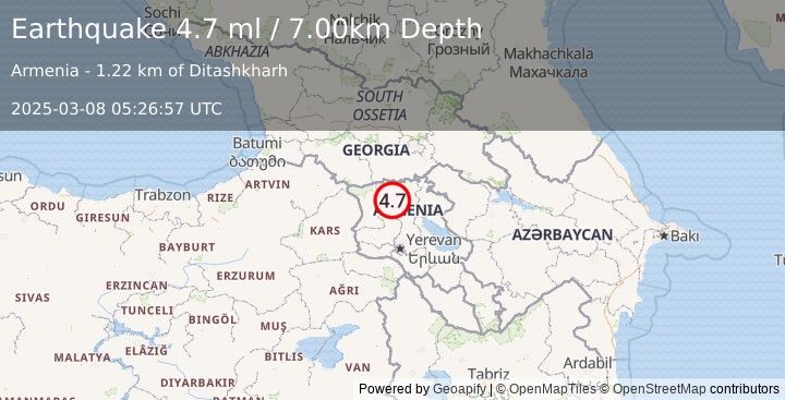 Earthquake ARMENIA (4.7 ml) (2025-03-08 05:27:01 UTC)