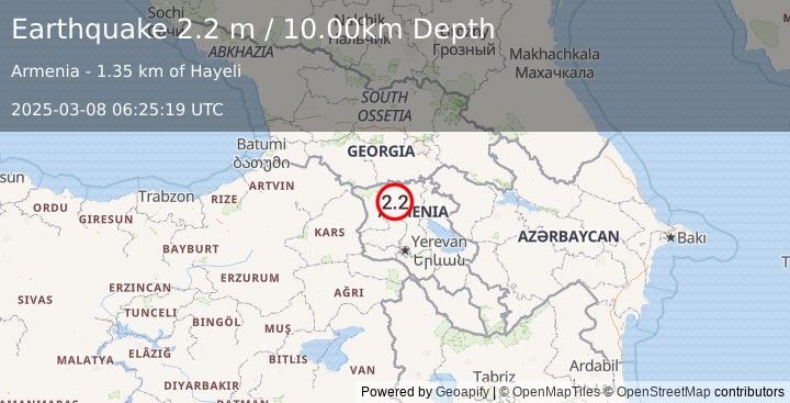 Earthquake ARMENIA (2.2 m) (2025-03-08 06:25:19 UTC)