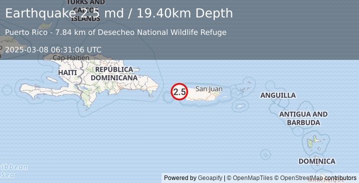 Earthquake MONA PASSAGE, PUERTO RICO (2.5 md) (2025-03-08 06:31:06 UTC)