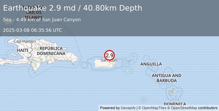 Earthquake PUERTO RICO REGION (2.9 md) (2025-03-08 06:35:56 UTC)