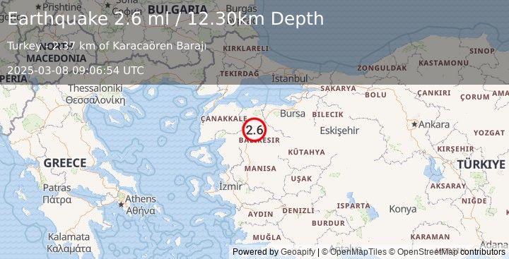 Earthquake WESTERN TURKEY (2.6 ml) (2025-03-08 09:06:54 UTC)