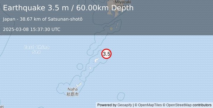 Earthquake RYUKYU ISLANDS, JAPAN (3.5 m) (2025-03-08 15:37:30 UTC)