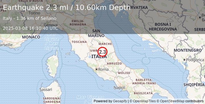 Earthquake CENTRAL ITALY (2.3 ml) (2025-03-08 16:10:40 UTC)