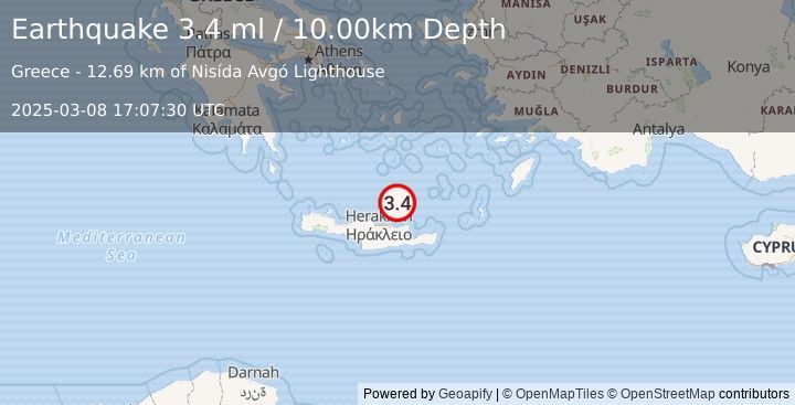 Earthquake CRETE, GREECE (3.4 ml) (2025-03-08 17:07:30 UTC)