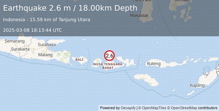 Earthquake SUMBAWA REGION, INDONESIA (2.6 m) (2025-03-08 18:13:44 UTC)