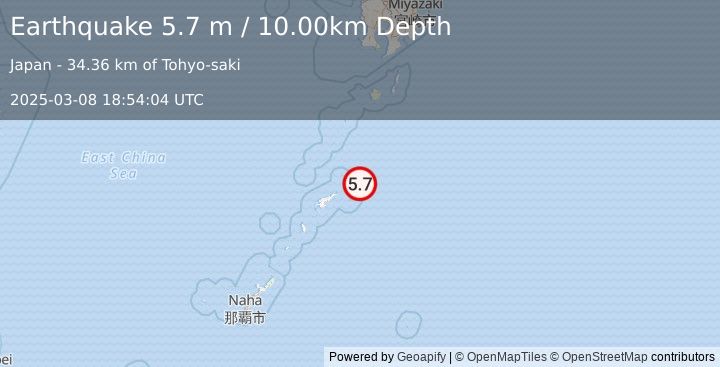 Earthquake RYUKYU ISLANDS, JAPAN (5.6 mb) (2025-03-08 18:54:06 UTC)