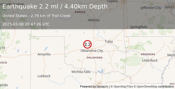 Earthquake OKLAHOMA (2.2 ml) (2025-03-08 20:47:26 UTC)