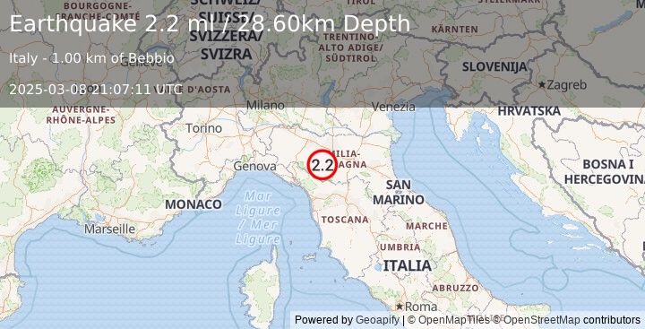 Earthquake NORTHERN ITALY (2.2 ml) (2025-03-08 21:07:11 UTC)