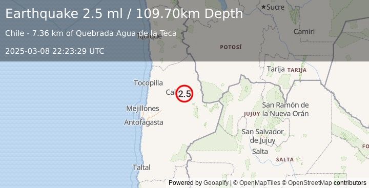 Earthquake ANTOFAGASTA, CHILE (2.5 ml) (2025-03-08 22:23:29 UTC)