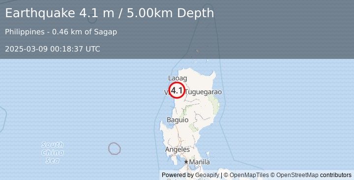 Earthquake LUZON, PHILIPPINES (4.1 m) (2025-03-09 00:18:37 UTC)