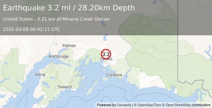 Earthquake SOUTHERN ALASKA (3.2 ml) (2025-03-09 00:42:11 UTC)