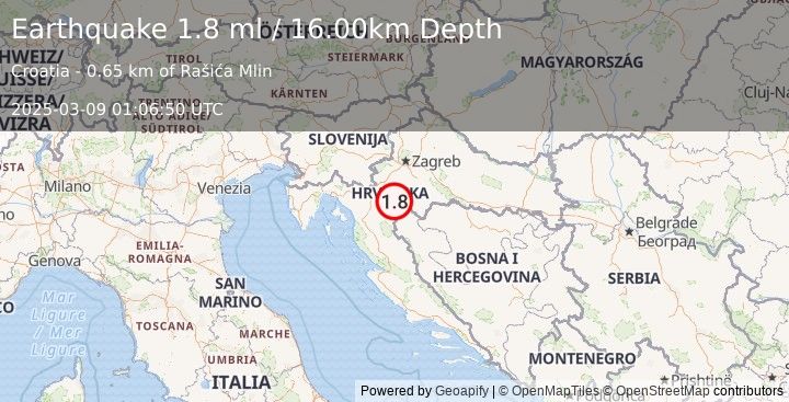 Earthquake CROATIA (1.8 ml) (2025-03-09 01:06:50 UTC)