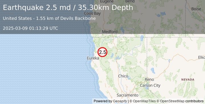 Earthquake NORTHERN CALIFORNIA (2.5 md) (2025-03-09 01:13:29 UTC)