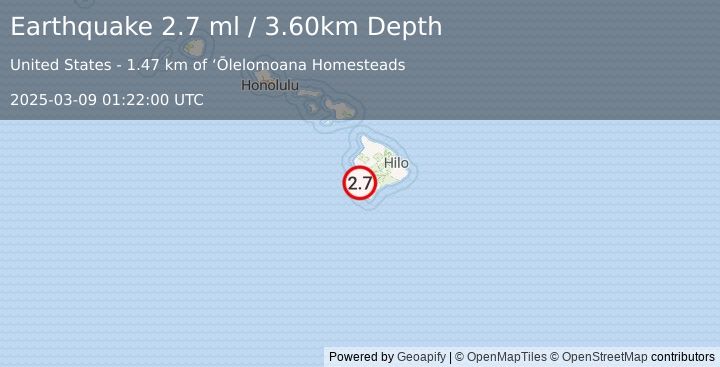 Earthquake ISLAND OF HAWAII, HAWAII (2.7 ml) (2025-03-09 01:22:00 UTC)