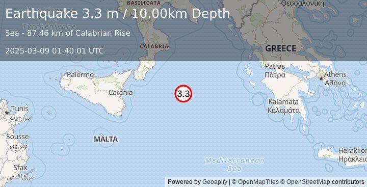 Earthquake IONIAN SEA (3.3 m) (2025-03-09 01:40:01 UTC)