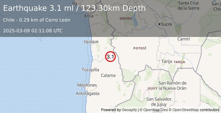 Earthquake ANTOFAGASTA, CHILE (3.1 ml) (2025-03-09 02:11:08 UTC)