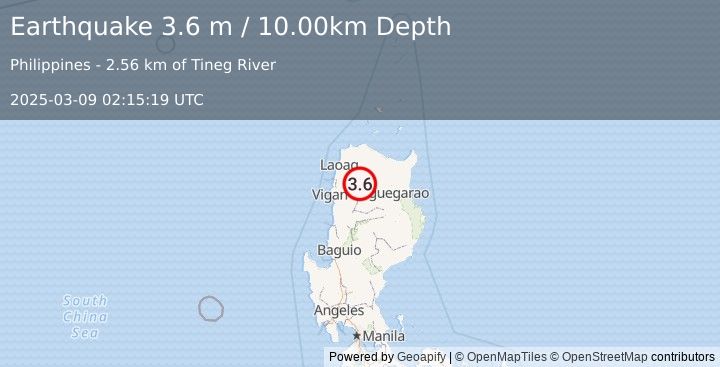 Earthquake LUZON, PHILIPPINES (3.6 m) (2025-03-09 02:15:19 UTC)