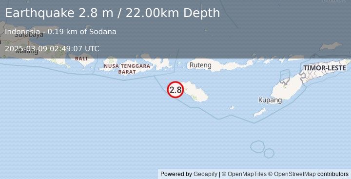 Earthquake SUMBA REGION, INDONESIA (2.8 m) (2025-03-09 02:49:07 UTC)