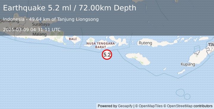 Earthquake SUMBAWA REGION, INDONESIA (5.2 ml) (2025-03-09 04:31:11 UTC)