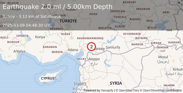 Earthquake CENTRAL TURKEY (2.0 ml) (2025-03-09 04:48:30 UTC)