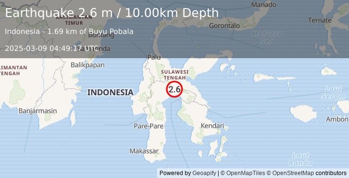 Earthquake SULAWESI, INDONESIA (2.6 m) (2025-03-09 04:49:17 UTC)