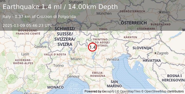 Earthquake NORTHERN ITALY (1.4 ml) (2025-03-09 05:46:23 UTC)