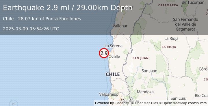 Earthquake OFFSHORE COQUIMBO, CHILE (2.9 ml) (2025-03-09 05:54:26 UTC)