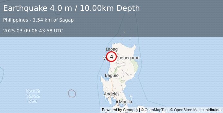 Earthquake LUZON, PHILIPPINES (4.0 m) (2025-03-09 06:43:58 UTC)