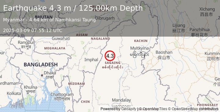 Earthquake MYANMAR (4.3 m) (2025-03-09 07:55:12 UTC)