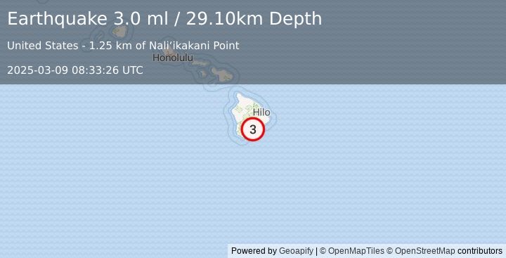 Earthquake ISLAND OF HAWAII, HAWAII (3.2 ml) (2025-03-09 08:33:25 UTC)