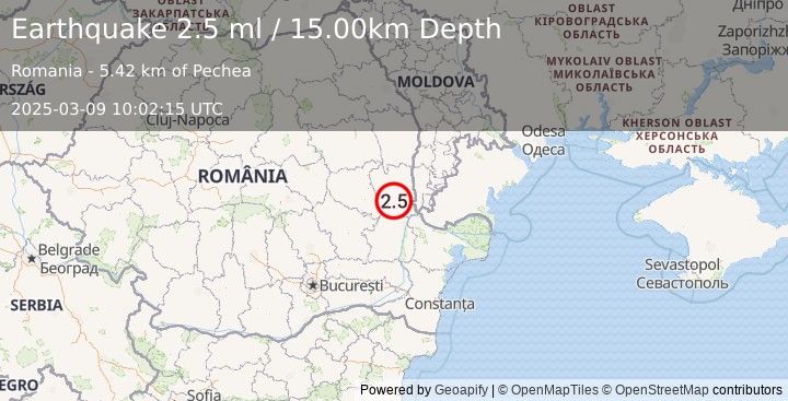 Earthquake ROMANIA (2.5 ml) (2025-03-09 10:02:15 UTC)