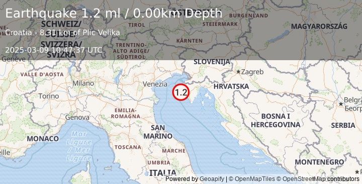 Earthquake NORTHERN ITALY (1.2 ml) (2025-03-09 10:47:37 UTC)