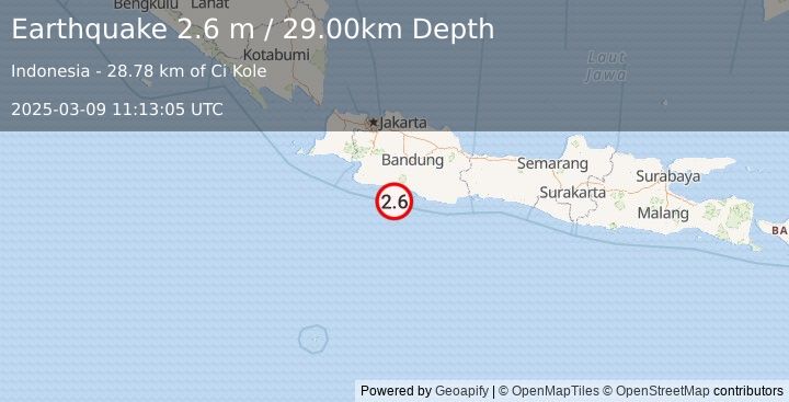 Earthquake JAVA, INDONESIA (2.6 m) (2025-03-09 11:13:05 UTC)