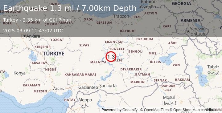 Earthquake EASTERN TURKEY (1.3 ml) (2025-03-09 11:43:02 UTC)