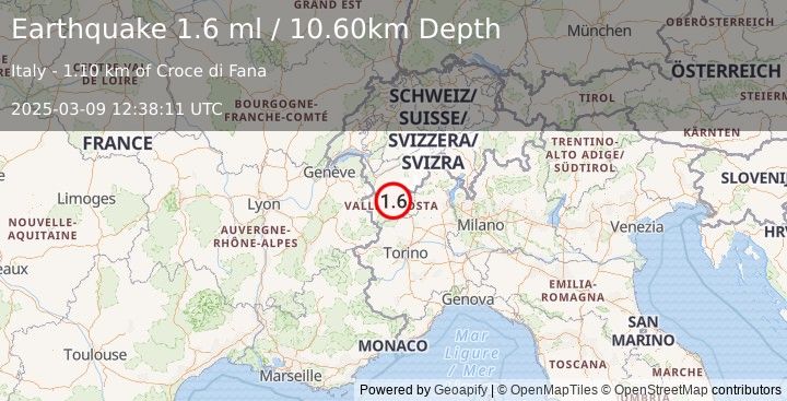 Earthquake NORTHERN ITALY (1.6 ml) (2025-03-09 12:38:11 UTC)