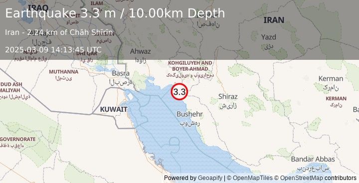 Earthquake SOUTHERN IRAN (3.3 m) (2025-03-09 14:13:45 UTC)