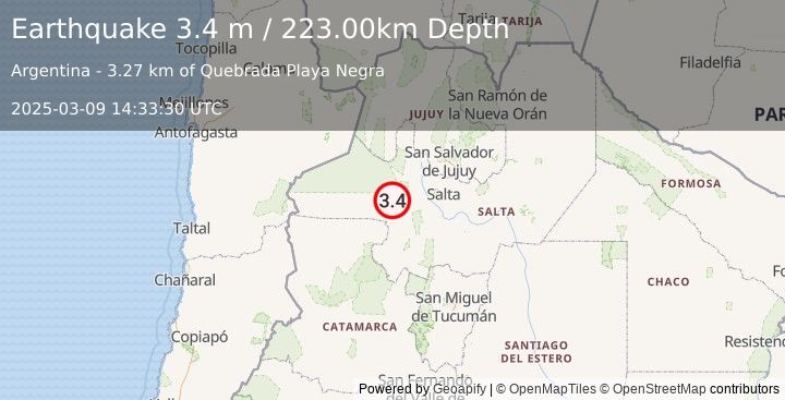 Earthquake SALTA, ARGENTINA (3.4 m) (2025-03-09 14:33:30 UTC)