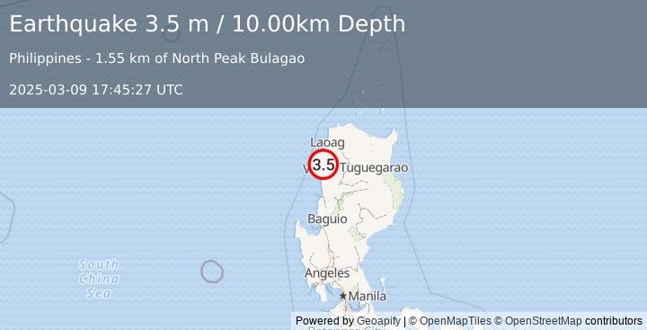 Earthquake LUZON, PHILIPPINES (3.5 m) (2025-03-09 17:45:27 UTC)