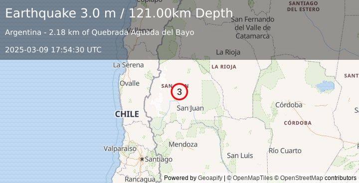 Earthquake SAN JUAN, ARGENTINA (3.0 m) (2025-03-09 17:54:30 UTC)