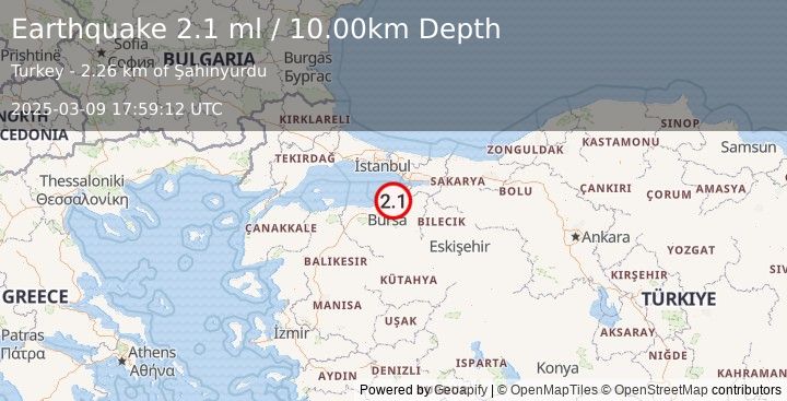 Earthquake WESTERN TURKEY (2.1 ml) (2025-03-09 17:59:12 UTC)