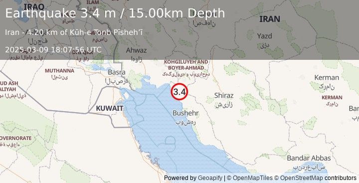 Earthquake SOUTHERN IRAN (3.4 m) (2025-03-09 18:07:56 UTC)