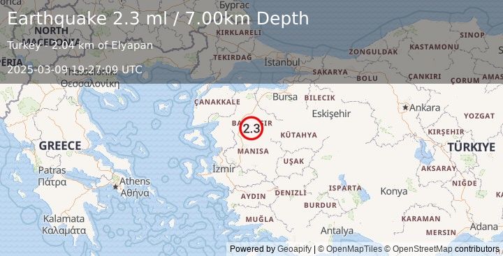 Earthquake WESTERN TURKEY (2.3 ml) (2025-03-09 19:27:09 UTC)