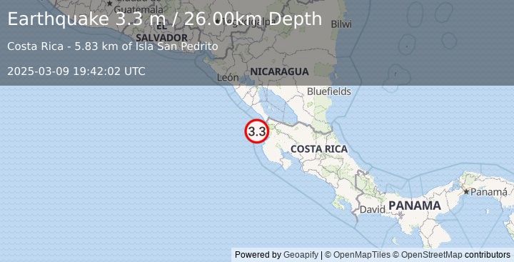 Earthquake COSTA RICA (3.3 m) (2025-03-09 19:42:02 UTC)