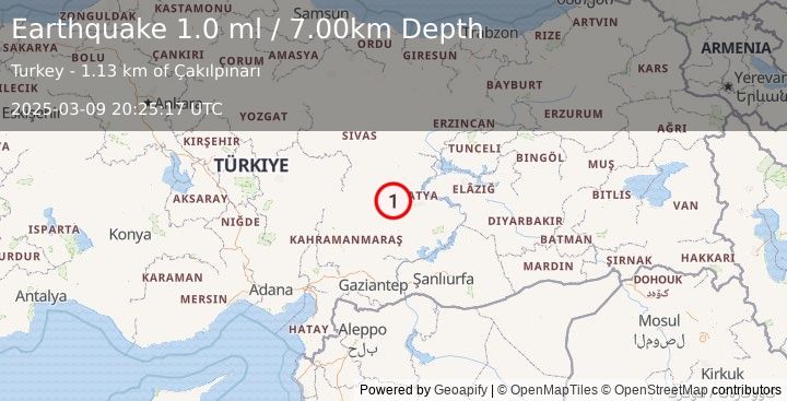 Earthquake CENTRAL TURKEY (1.0 ml) (2025-03-09 20:25:17 UTC)