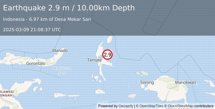 Earthquake HALMAHERA, INDONESIA (2.9 m) (2025-03-09 21:08:37 UTC)